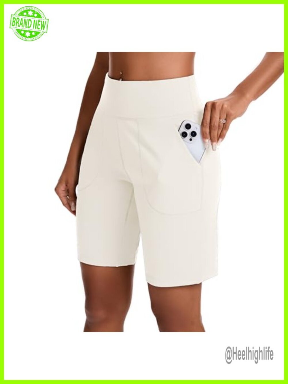 Women's High Waisted Bermuda Shorts 9" Inseam with Zipper Pocket